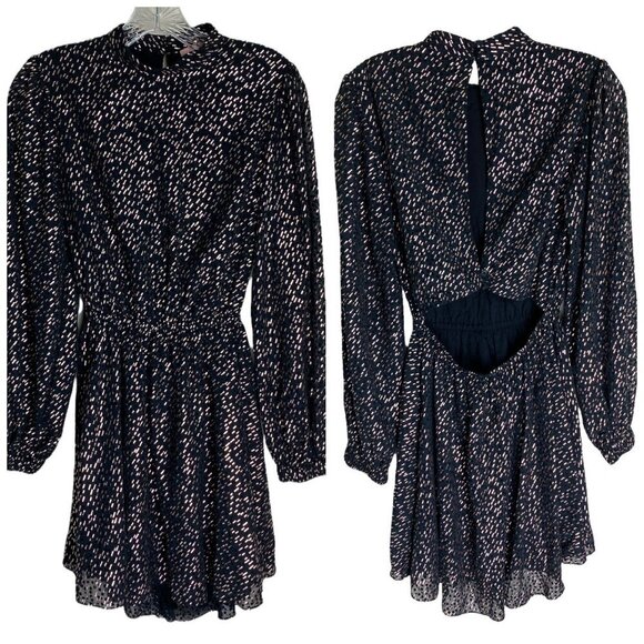 Lé Rumi Black Cocktail Mini Dress Rose Gold METALLIC Open Back Women's Size SM - Picture 2 of 8